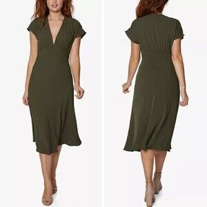 New! Sage Collective Satin Midi Empire Waist V Neck A-line Cocktail Party Dress